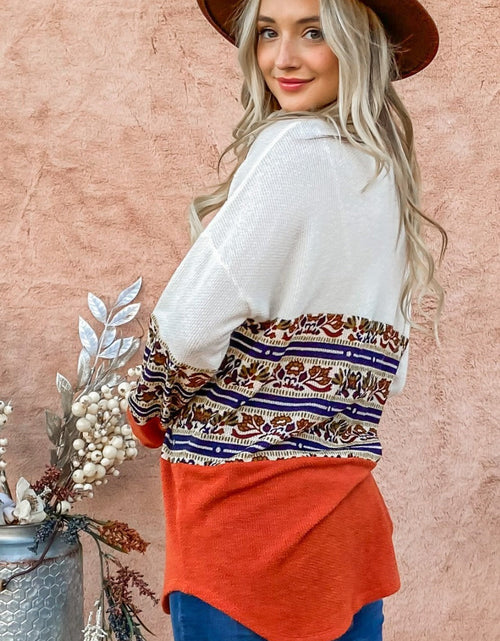 Load image into Gallery viewer, And The Why Ethnic Print Color Block Top
