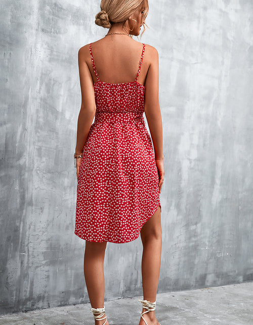 Load image into Gallery viewer, Printed V-Neck Tie Waist Mini Dress
