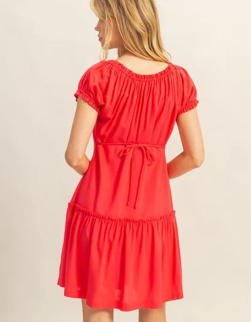 Load image into Gallery viewer, HYFVE Ruched Frill Tiered Short Sleeve Mini Dress
