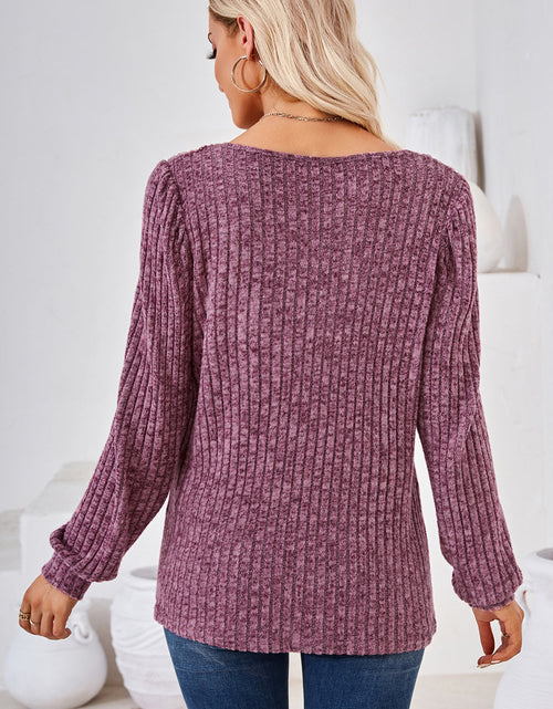 Load image into Gallery viewer, Ribbed Square Neck Long Sleeve T-Shirt
