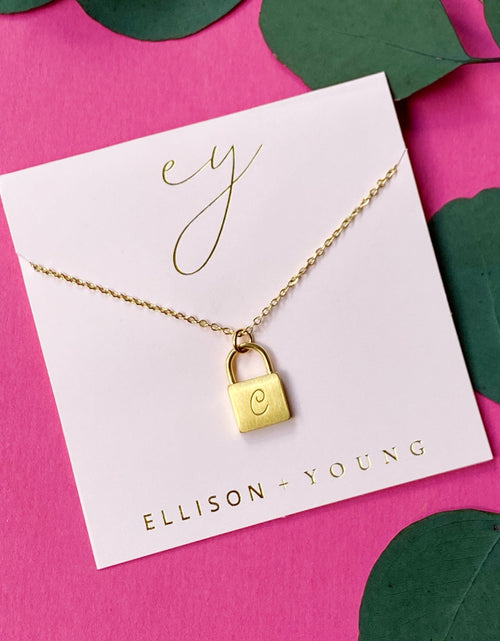 Load image into Gallery viewer, Scripted Notes Locket Initial Necklace by Ellisonyoung.com
