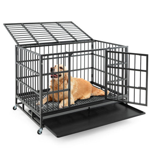 Load image into Gallery viewer, 48 Inch Foldable Heavy-Duty Metal Dog Cage with Lockable Rolling Casters and Tray-48 inches
