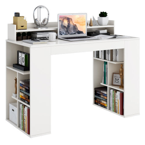 Load image into Gallery viewer, Computer Desk with Dual 3-Tier Bookshelf and Monitor Shelf-White
