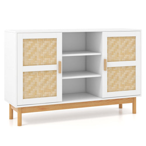 Load image into Gallery viewer, 48 Inch Sideboard Buffet Cabinet Floor Storage Cabinet with 2 Bamboo Woven Doors-White
