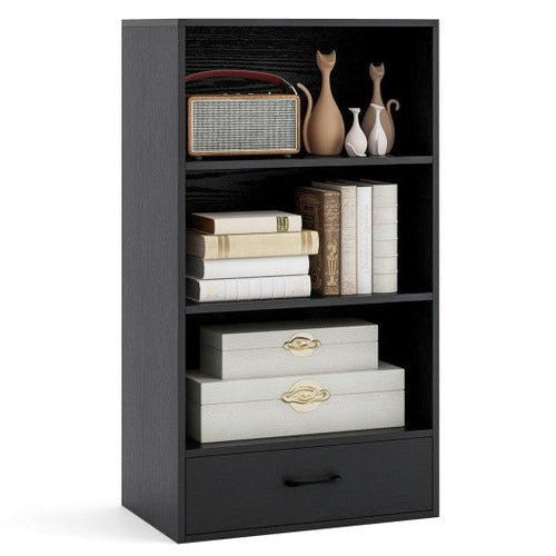 Load image into Gallery viewer, 48 Inch Tall 4 Tiers Wood Bookcase with Drawer-Black
