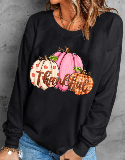Load image into Gallery viewer, Pumpkin Graphic Round Neck Dropped Shoulder Sweatshirt
