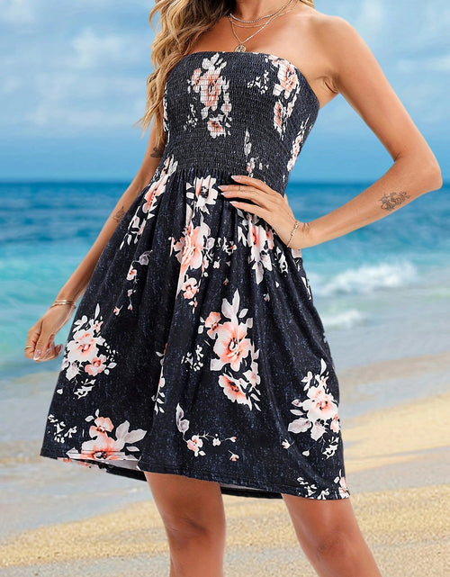 Load image into Gallery viewer, Full Size Smocked Printed Tube Mini Dress
