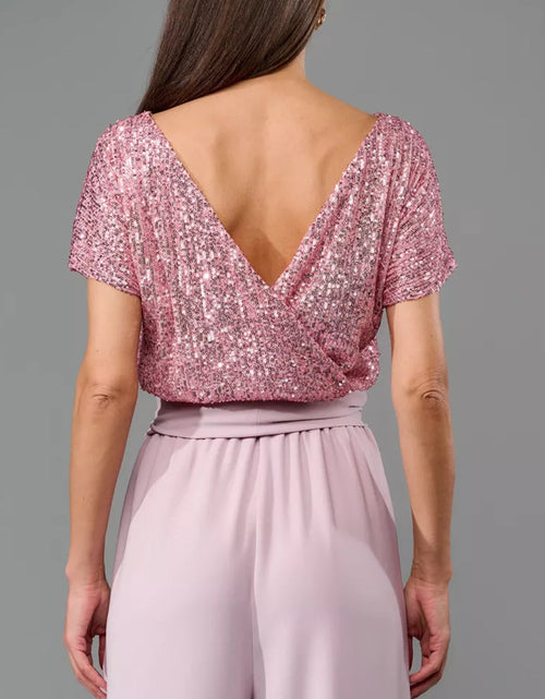 Load image into Gallery viewer, Full Size Sequin Round Neck Short Sleeve Wide Leg Jumpsuit
