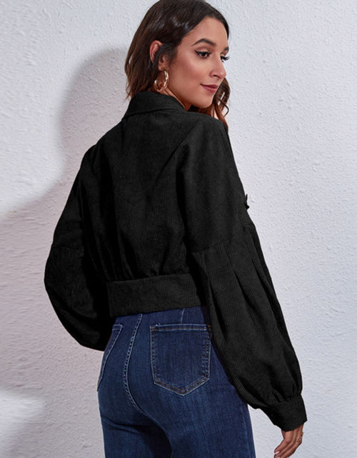 Load image into Gallery viewer, Button Down Collared Neck Cropped Jacket
