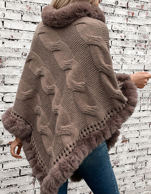 Load image into Gallery viewer, Fuzzy Hem Cable-Knit Poncho
