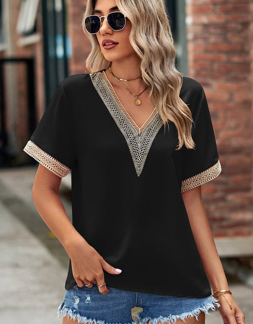 Load image into Gallery viewer, Openwork V-Neck Short Sleeve T-Shirt
