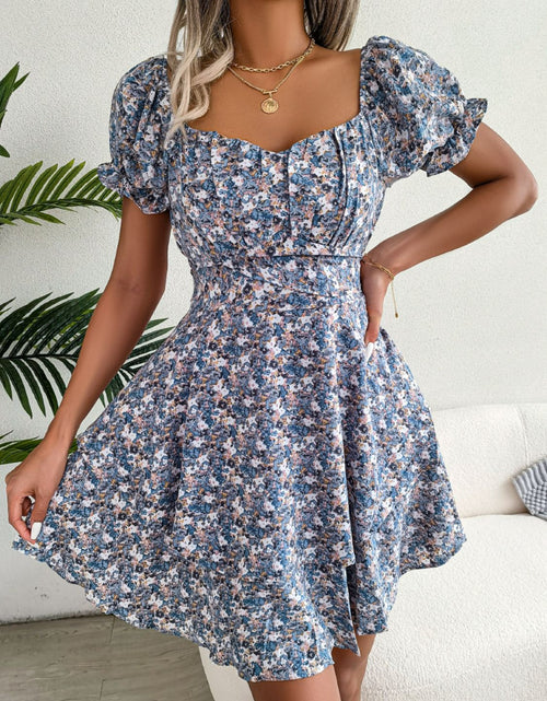 Load image into Gallery viewer, Floral Sweetheart Neck Flounce Sleeve Mini Dress
