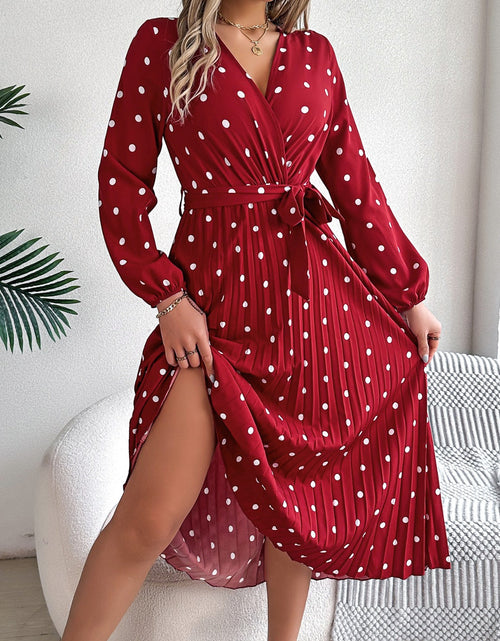 Load image into Gallery viewer, Tied Polka Dot Long Sleeve Midi Dress

