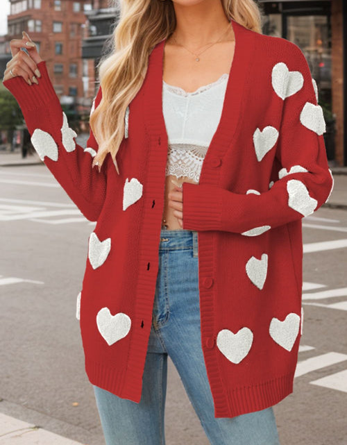 Load image into Gallery viewer, Heart Button Down Long Sleeve Cardigan
