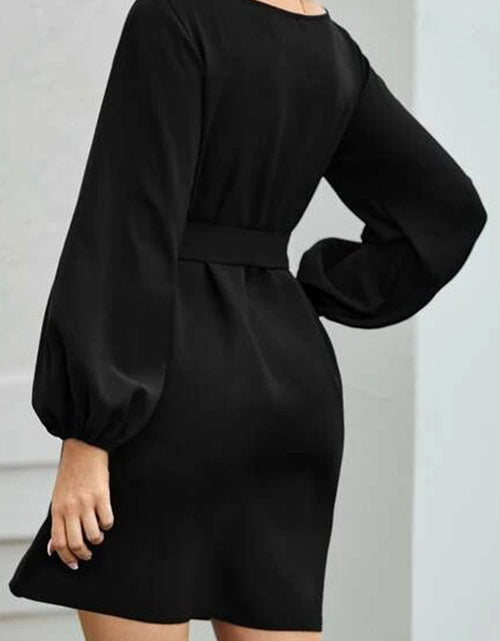 Load image into Gallery viewer, Tied Boat Neck Balloon Sleeve Mini Dress
