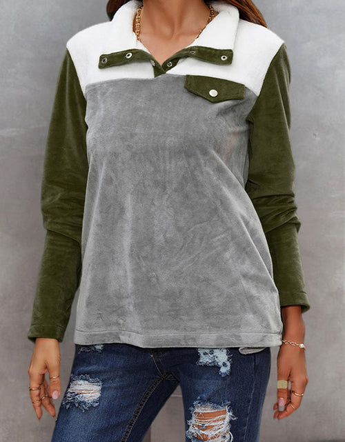 Load image into Gallery viewer, Shiny Color Block Collared Sweatshirt with Pockets
