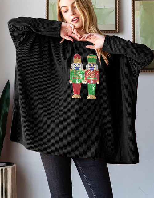 Load image into Gallery viewer, Heimish Sequin Nutcracker Long Sleeve Ribbed Top
