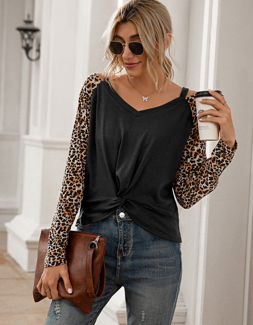 Load image into Gallery viewer, Ivy Lane Leopard Twist Front Cold-Shoulder Tee
