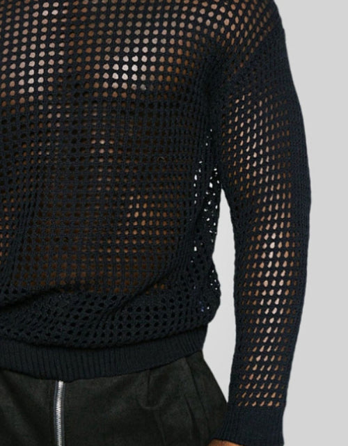 Load image into Gallery viewer, Men's Full Size Hollow Out Round Neck Long Sleeve Top Plus Size
