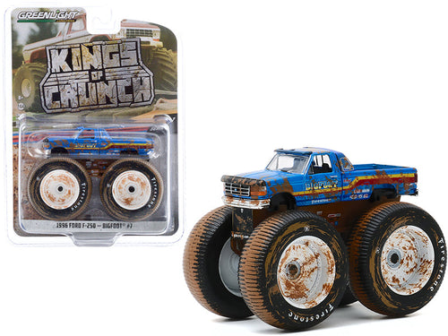Load image into Gallery viewer, 1996 Ford F-250 Monster Truck "Bigfoot #7" Blue (Dirty Version) "Kings of Crunch" Series 7 1/64 Diecast Model Car by Greenlight
