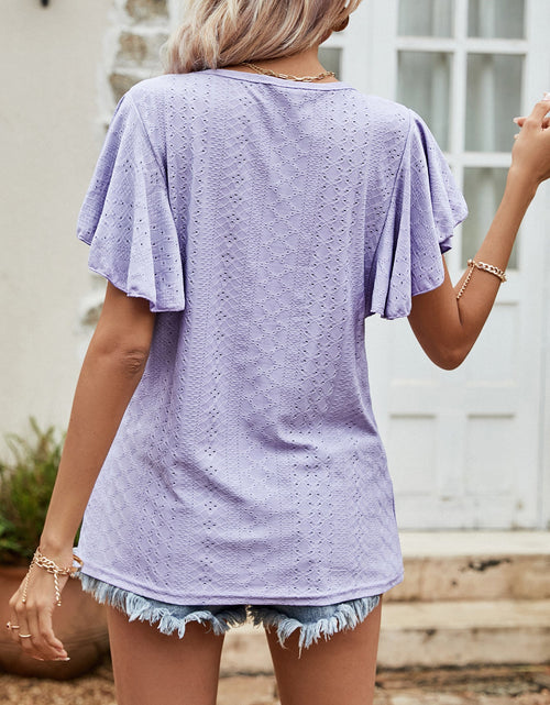 Load image into Gallery viewer, Round Neck Flutter Sleeve Blouse

