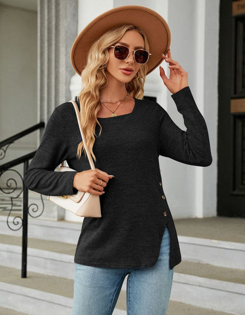 Load image into Gallery viewer, Square Neck Long Sleeve Slit T-Shirt
