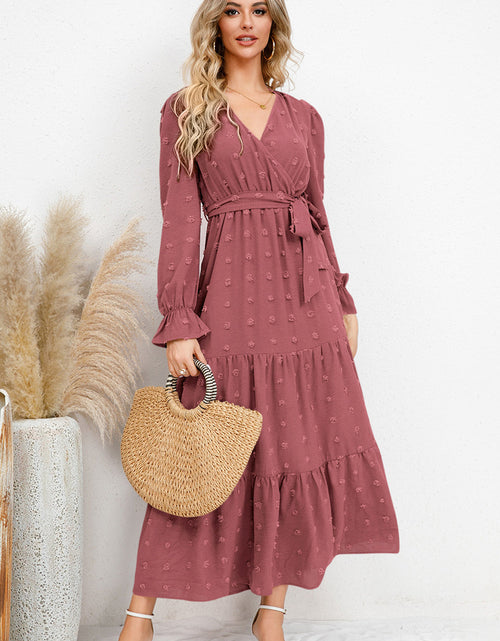 Load image into Gallery viewer, Swiss Dot Tied Surplice Flounce Sleeve Dress
