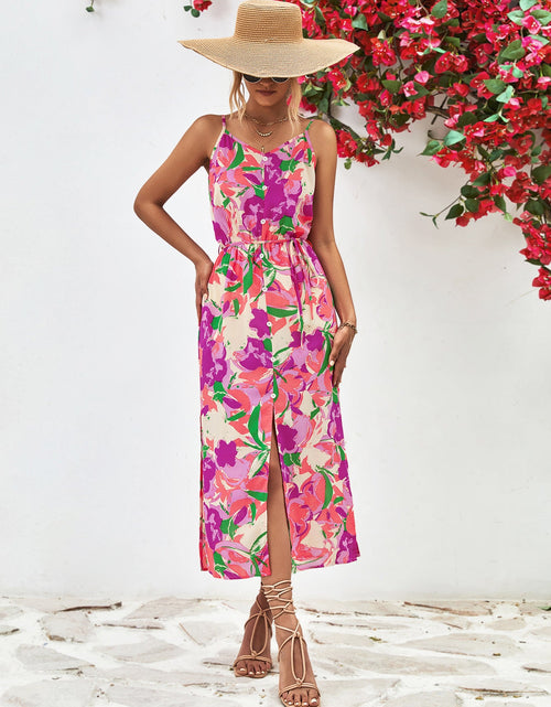 Load image into Gallery viewer, Printed Spaghetti Strap Front Slit Dress
