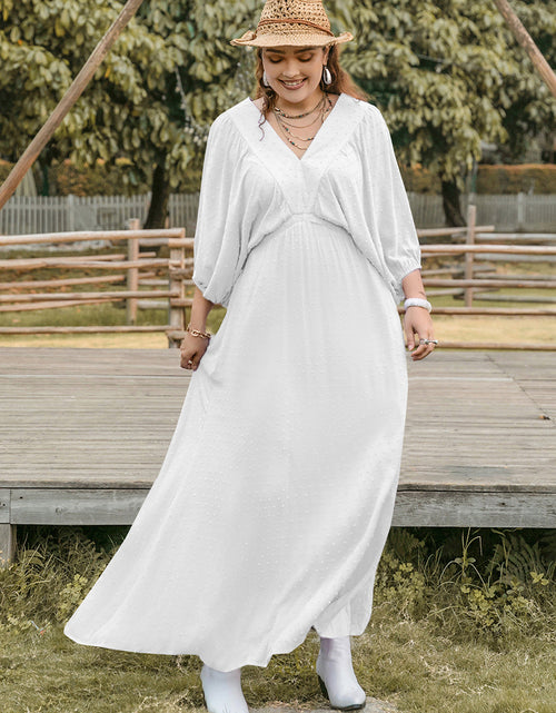 Load image into Gallery viewer, Plus Size Swiss Dot V-Neck Three-Quarter Sleeve Dress
