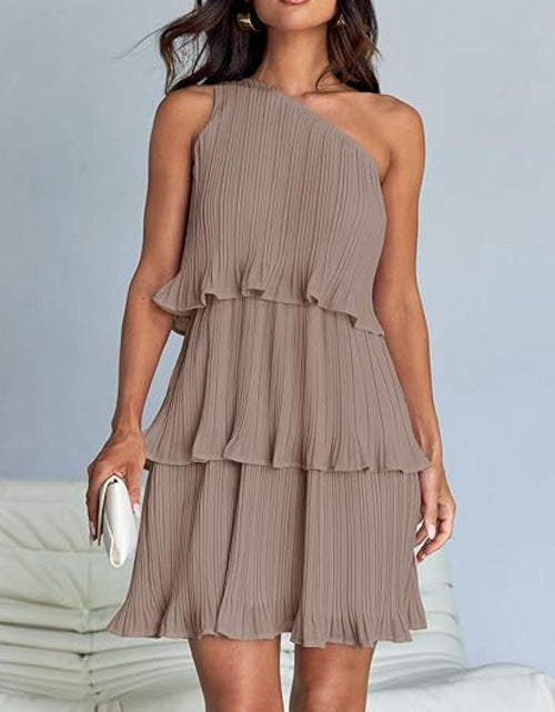 Load image into Gallery viewer, Layered Single Shoulder Mini Dress
