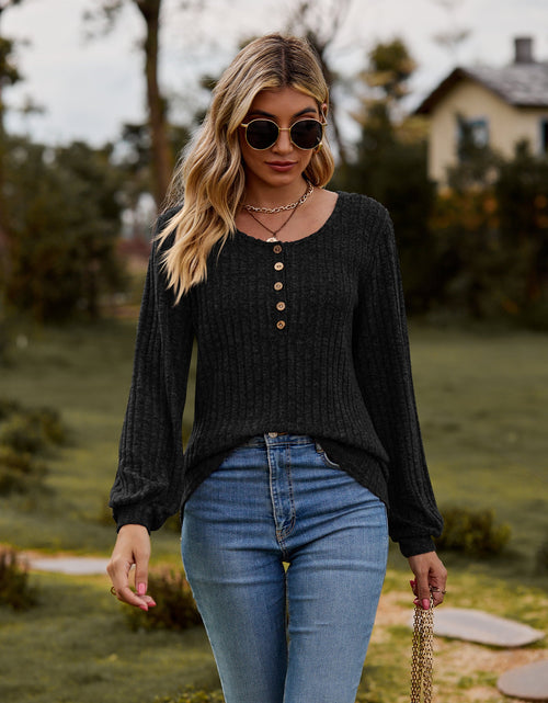 Load image into Gallery viewer, Round Neck Button-Down Long Sleeve Tee
