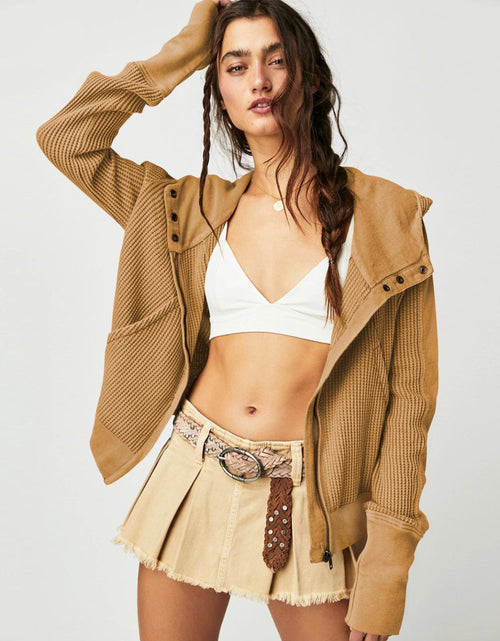 Load image into Gallery viewer, Waffle-Knit Dropped Shoulder Hooded Jacket
