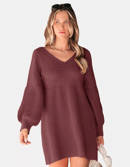 Load image into Gallery viewer, Perfee V-Neck Long Sleeve Sweater Dress
