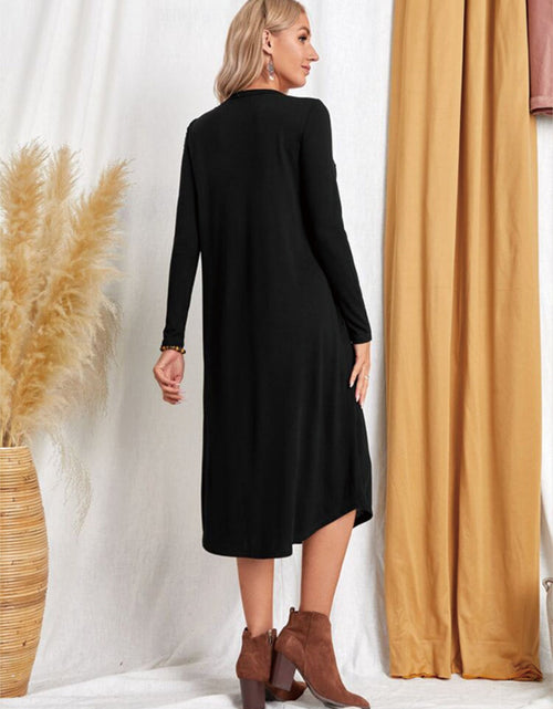 Load image into Gallery viewer, Pocketed Round Neck Long Sleeve Tee Dress
