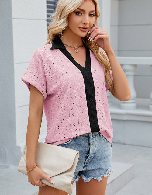 Load image into Gallery viewer, Eyelet Johnny Collar Short Sleeve T-Shirt
