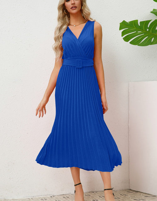 Load image into Gallery viewer, Surplice Sleeveless Midi Pleated Dress
