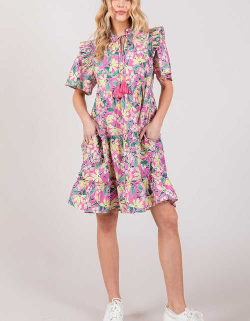Load image into Gallery viewer, SAGE + FIG Floral Ruffle Short Sleeve Dress

