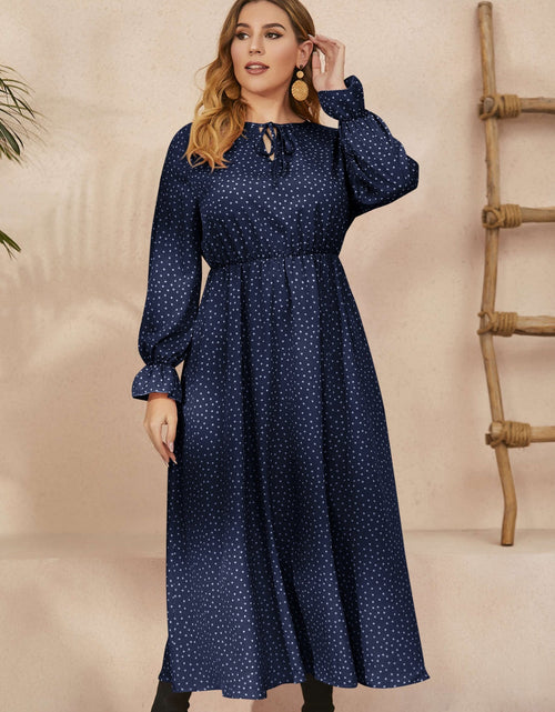 Load image into Gallery viewer, Honey Plus Size Ruffled Polka Dot Long Sleeve Midi Dress
