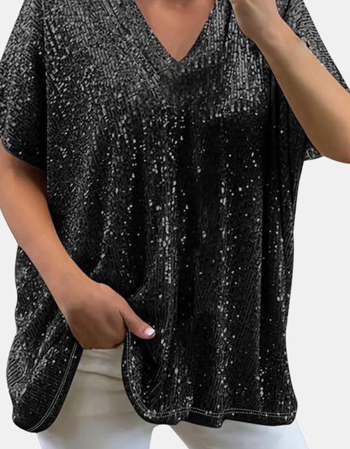 Load image into Gallery viewer, Full Size Sequin V-Neck Short Sleeve Top
