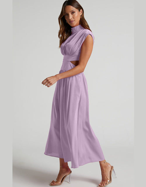 Load image into Gallery viewer, Cutout Mock Neck Sleeveless Ruched Dress
