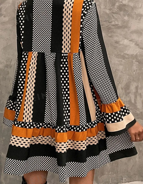 Load image into Gallery viewer, Printed Notched Long Sleeve Mini Dress
