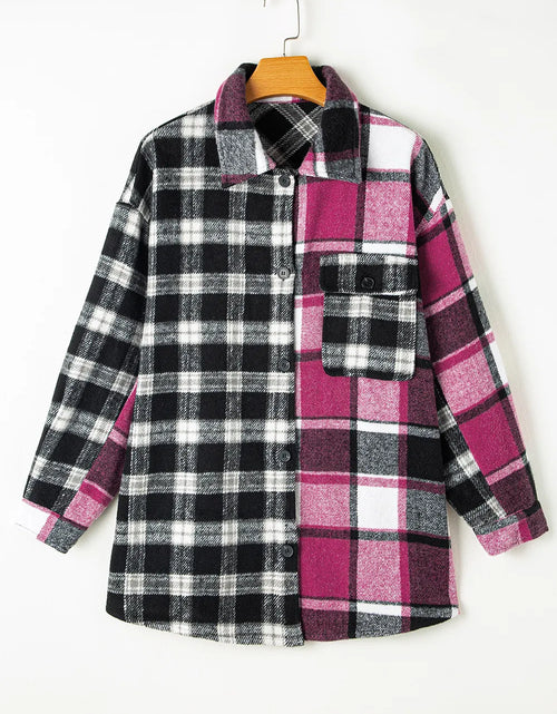 Load image into Gallery viewer, Pocketed Plaid Collared Neck Long Sleeve Shacket
