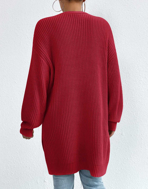 Load image into Gallery viewer, Open Front Dropped Shoulder Slit Cardigan
