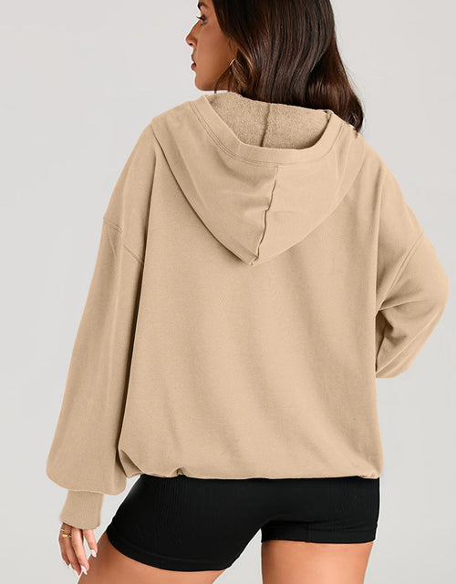 Load image into Gallery viewer, Pocketed Half Zip Long Sleeve Hoodie
