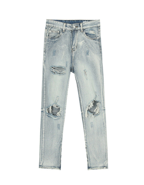 Load image into Gallery viewer, Pocketed Distressed Jeans with Side Zip
