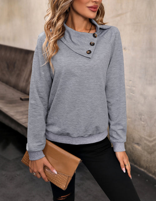 Load image into Gallery viewer, Perfee Mock Neck Raglan Sleeve Buttoned Sweatshirt
