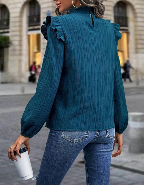 Load image into Gallery viewer, Mock Neck Ruffle Shoulder Blouse
