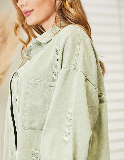 Load image into Gallery viewer, Distressed Raw Hem Denim Jacket
