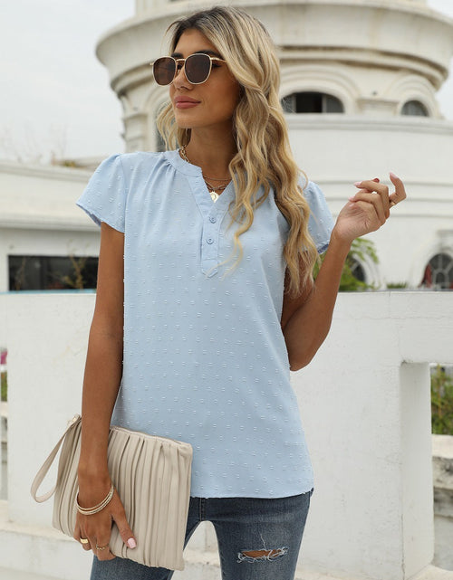 Load image into Gallery viewer, Swiss Dot Notched Neck Short Sleeve Top
