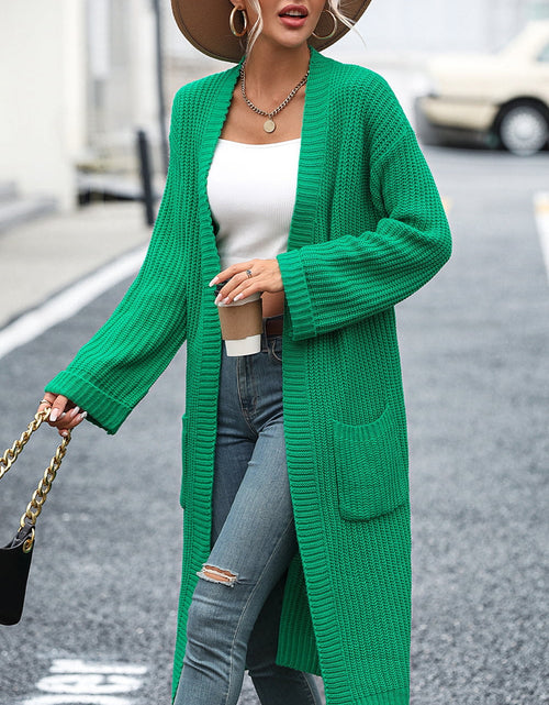 Load image into Gallery viewer, Dropped Shoulder Long Sleeve Cardigan with Pocket
